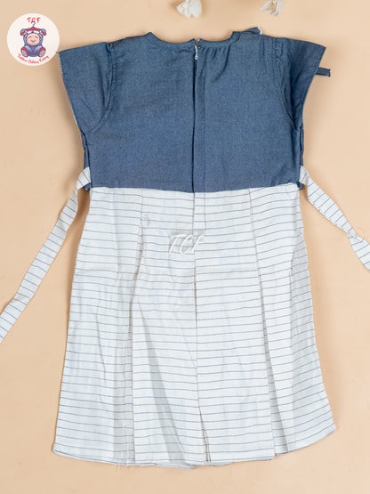 White & Denim blue - Girls Readymade Cotton Frocks