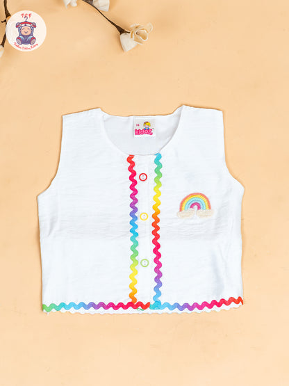 White  - Girls Raibow Printed  Top & Shorts