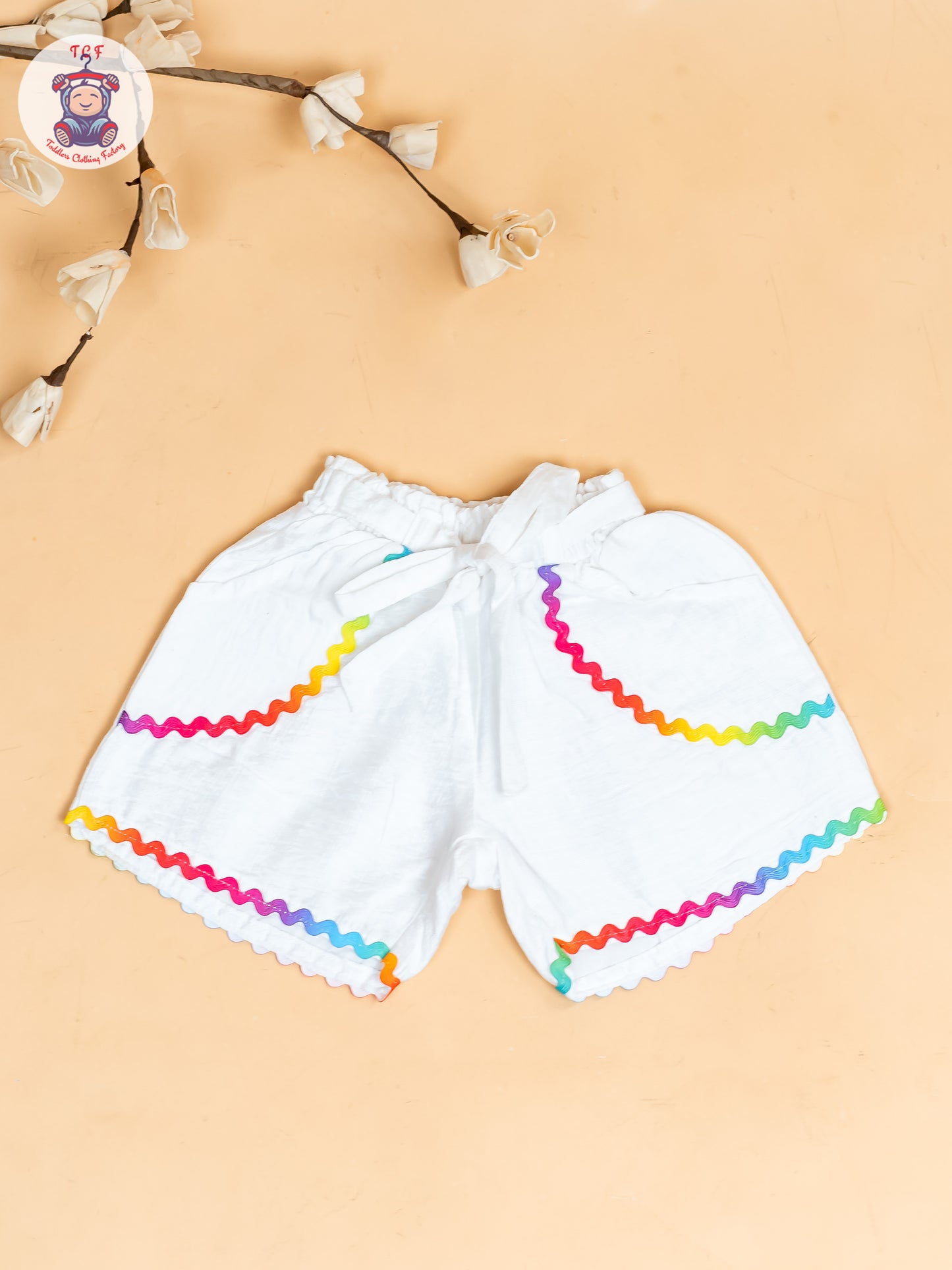White  - Girls Raibow Printed  Top & Shorts