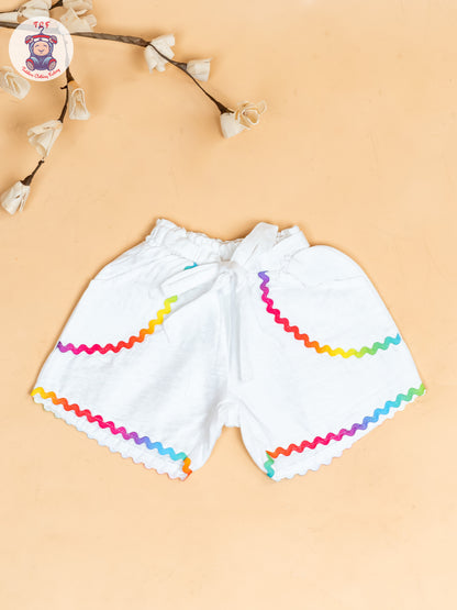 White  - Girls Raibow Printed  Top & Shorts