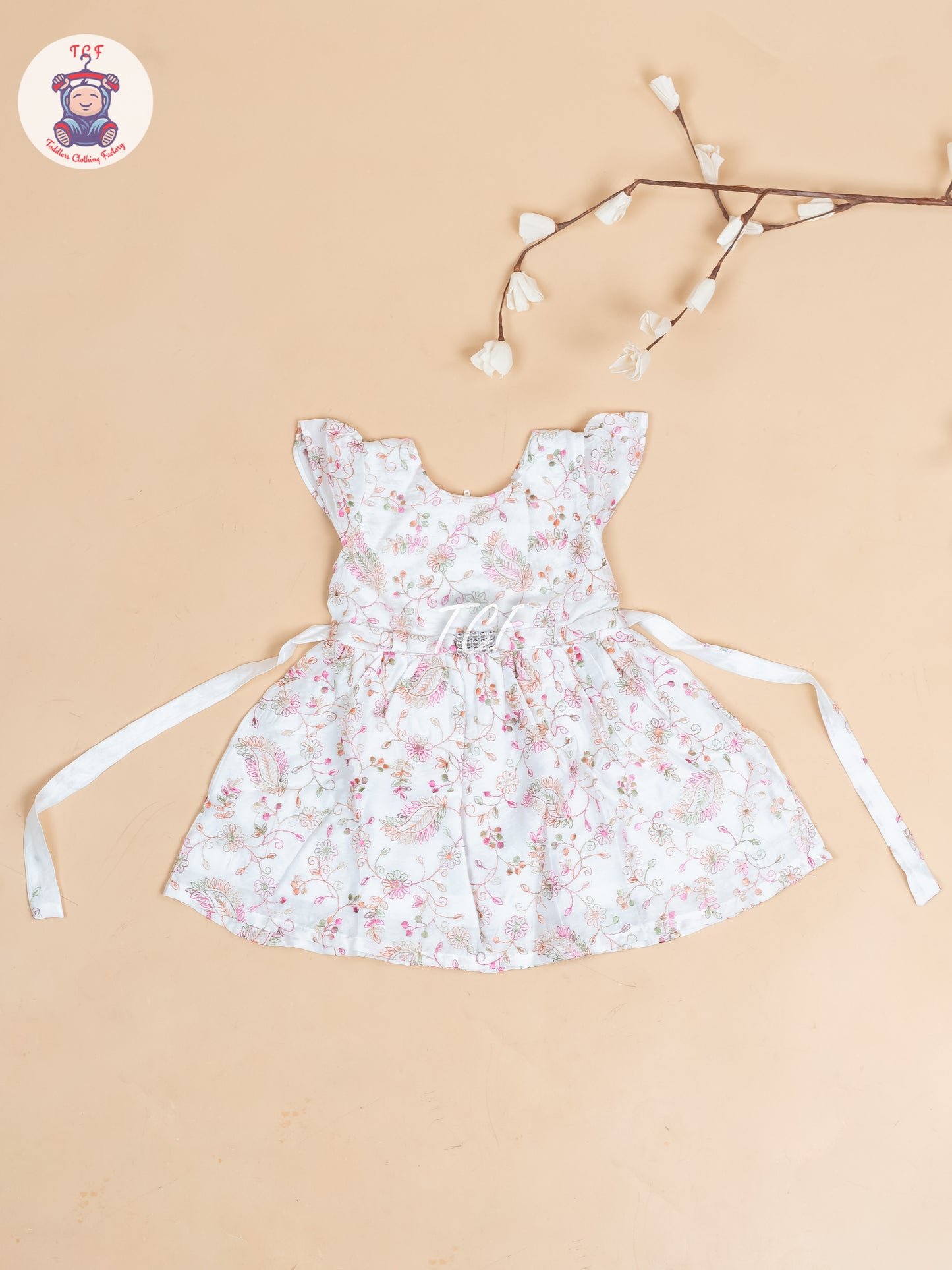 White Floral Printed - Girls Readymade Cotton Frocks