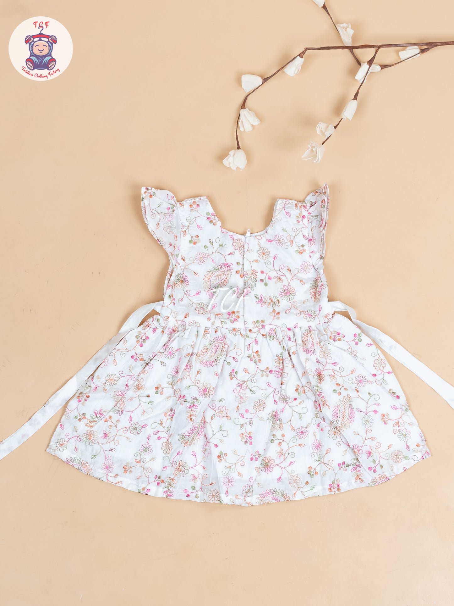 White Floral Printed - Girls Readymade Cotton Frocks
