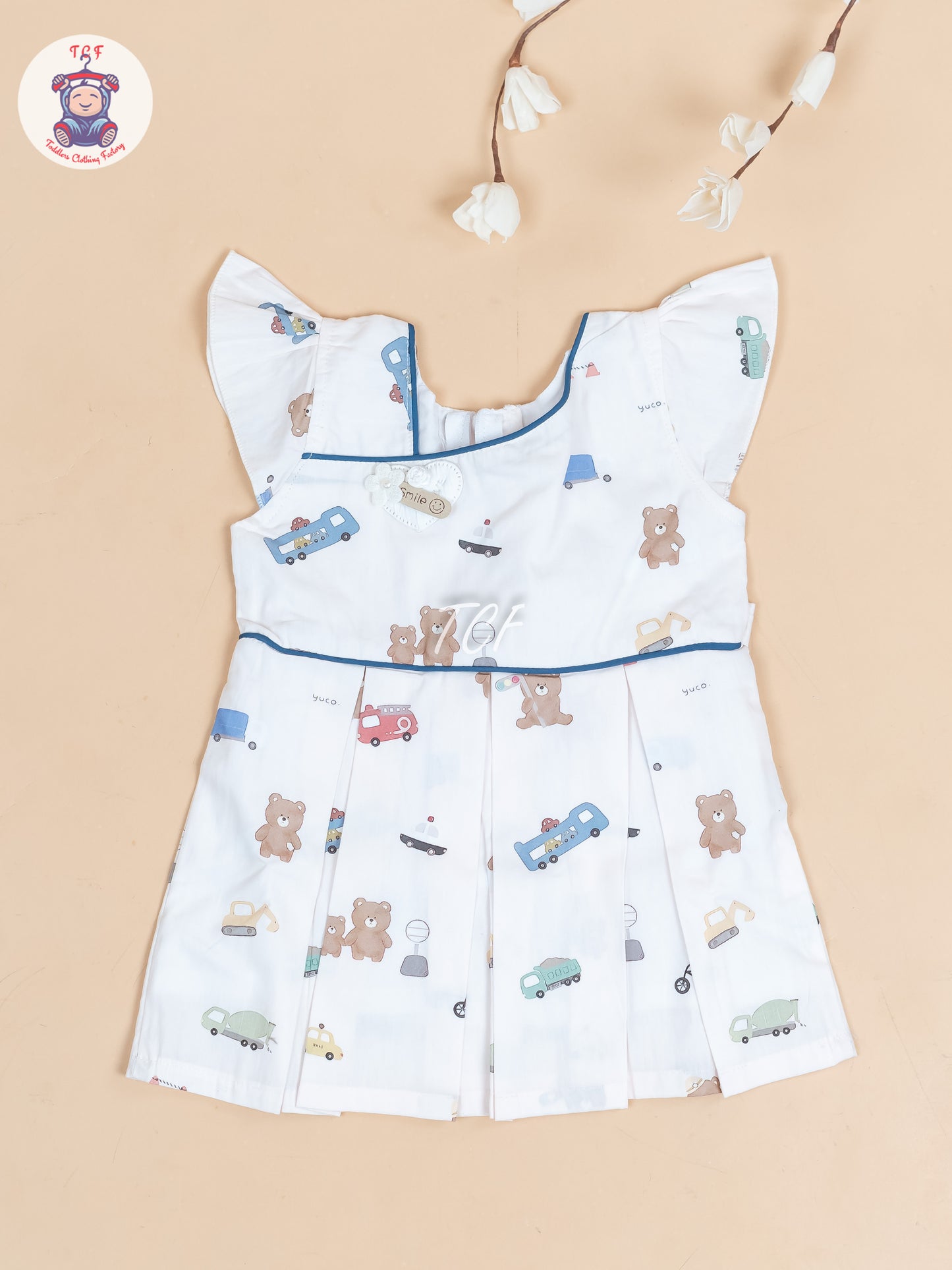 Cream Printed - Girls Readymade Cotton Frocks