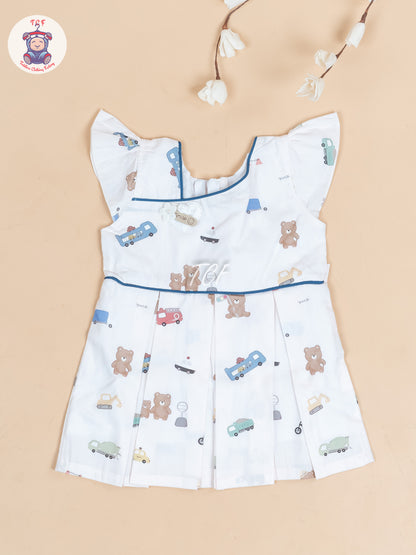 Cream Printed - Girls Readymade Cotton Frocks