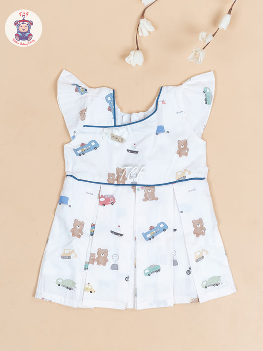 Cream Printed - Girls Readymade Cotton Frocks