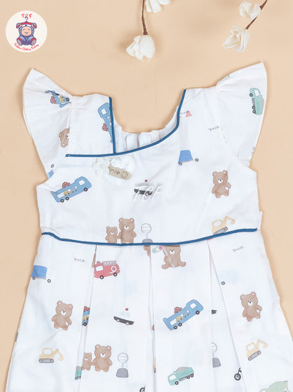 Cream Printed - Girls Readymade Cotton Frocks
