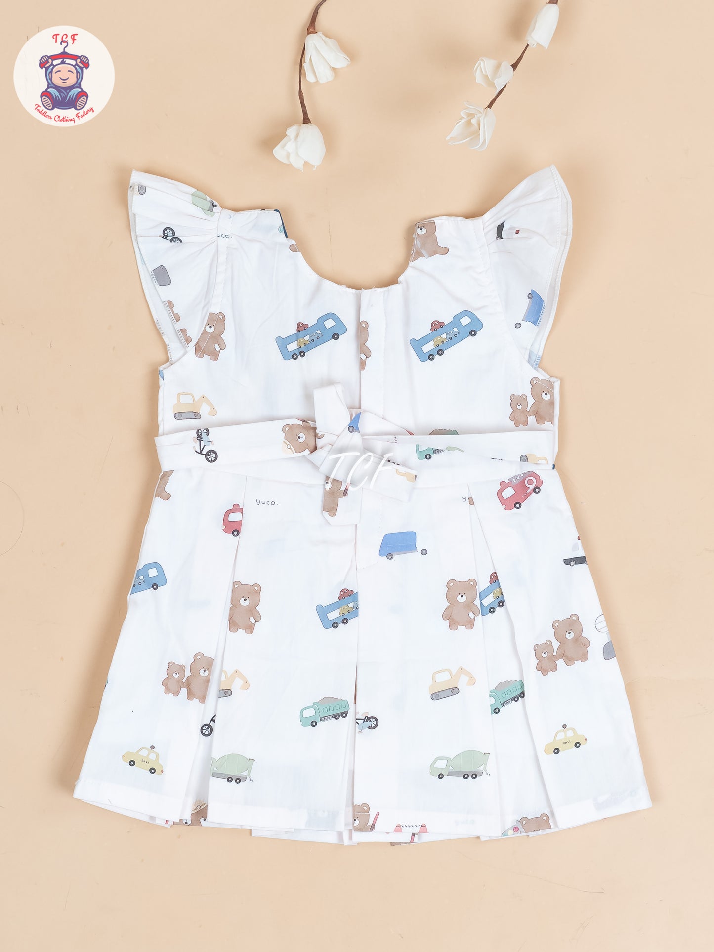 Cream Printed - Girls Readymade Cotton Frocks