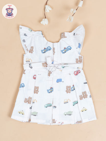 Cream Printed - Girls Readymade Cotton Frocks