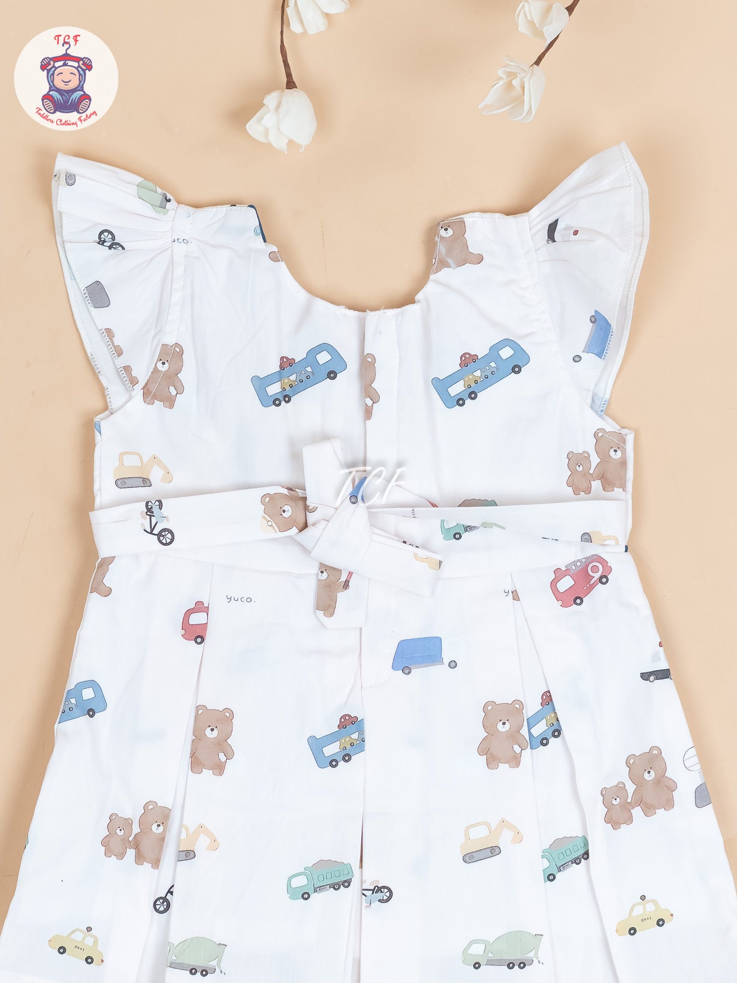 Cream Printed - Girls Readymade Cotton Frocks