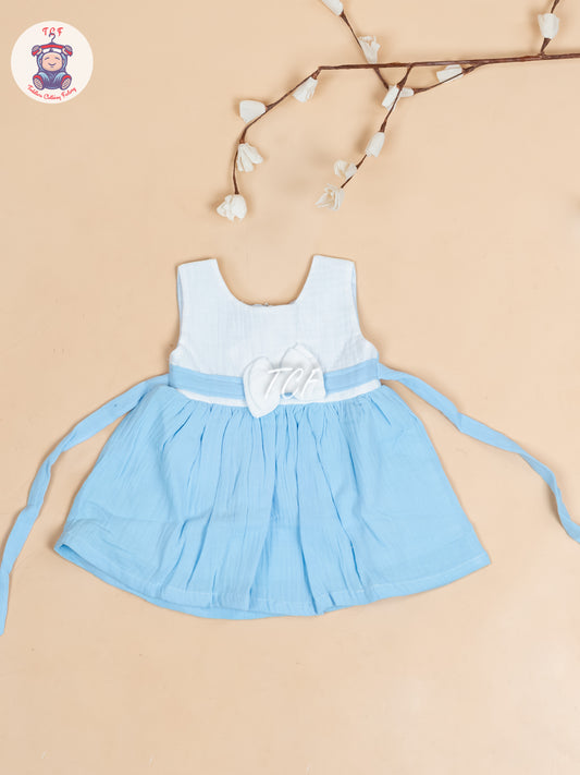 White & Blue - Girls Readymade Cotton Frocks