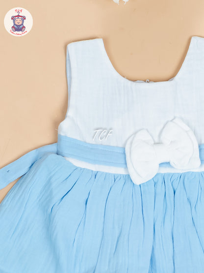 White & Blue - Girls Readymade Cotton Frocks