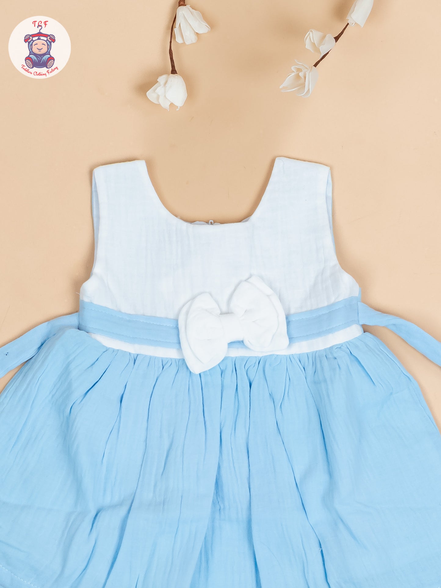 White & Blue - Girls Readymade Cotton Frocks