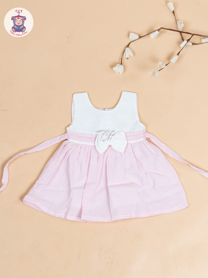 White & Light Pink - Girls Readymade Cotton Frocks