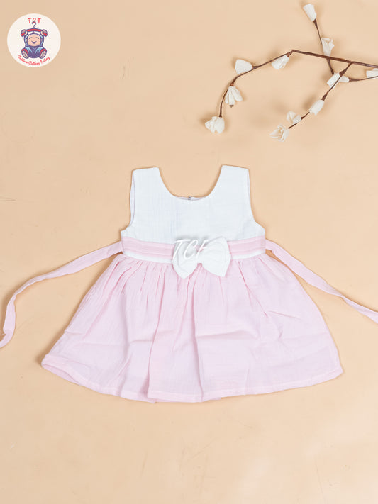 White & Light Pink - Girls Readymade Cotton Frocks