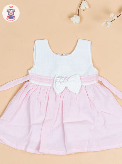 White & Light Pink - Girls Readymade Cotton Frocks