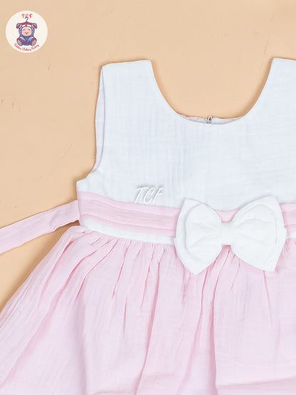 White & Light Pink - Girls Readymade Cotton Frocks