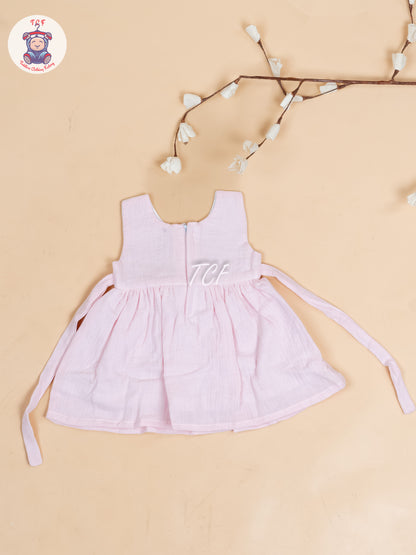 White & Light Pink - Girls Readymade Cotton Frocks