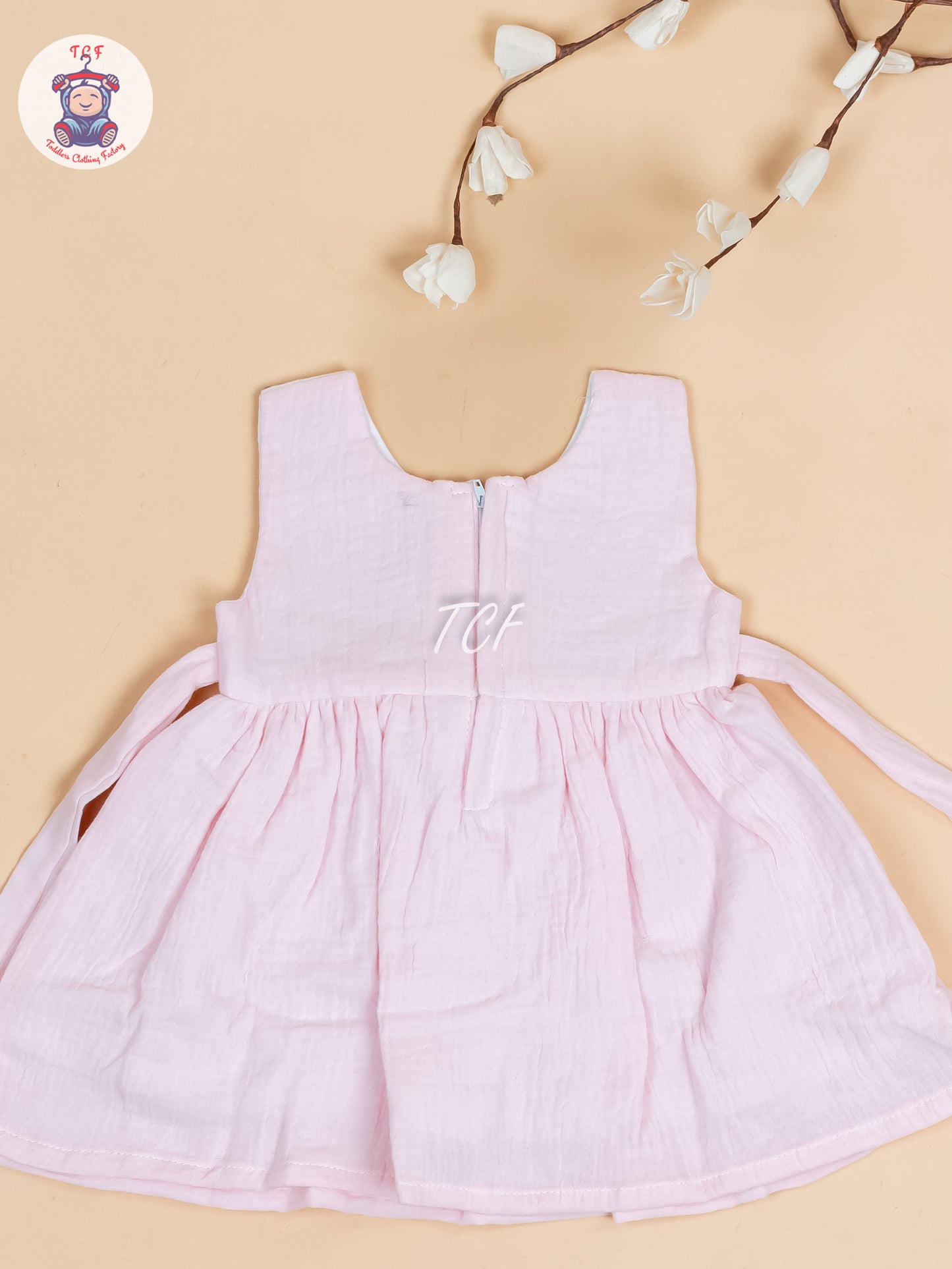 White & Light Pink - Girls Readymade Cotton Frocks