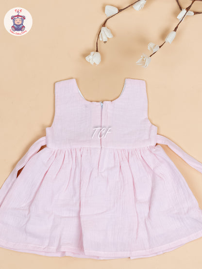 White & Light Pink - Girls Readymade Cotton Frocks