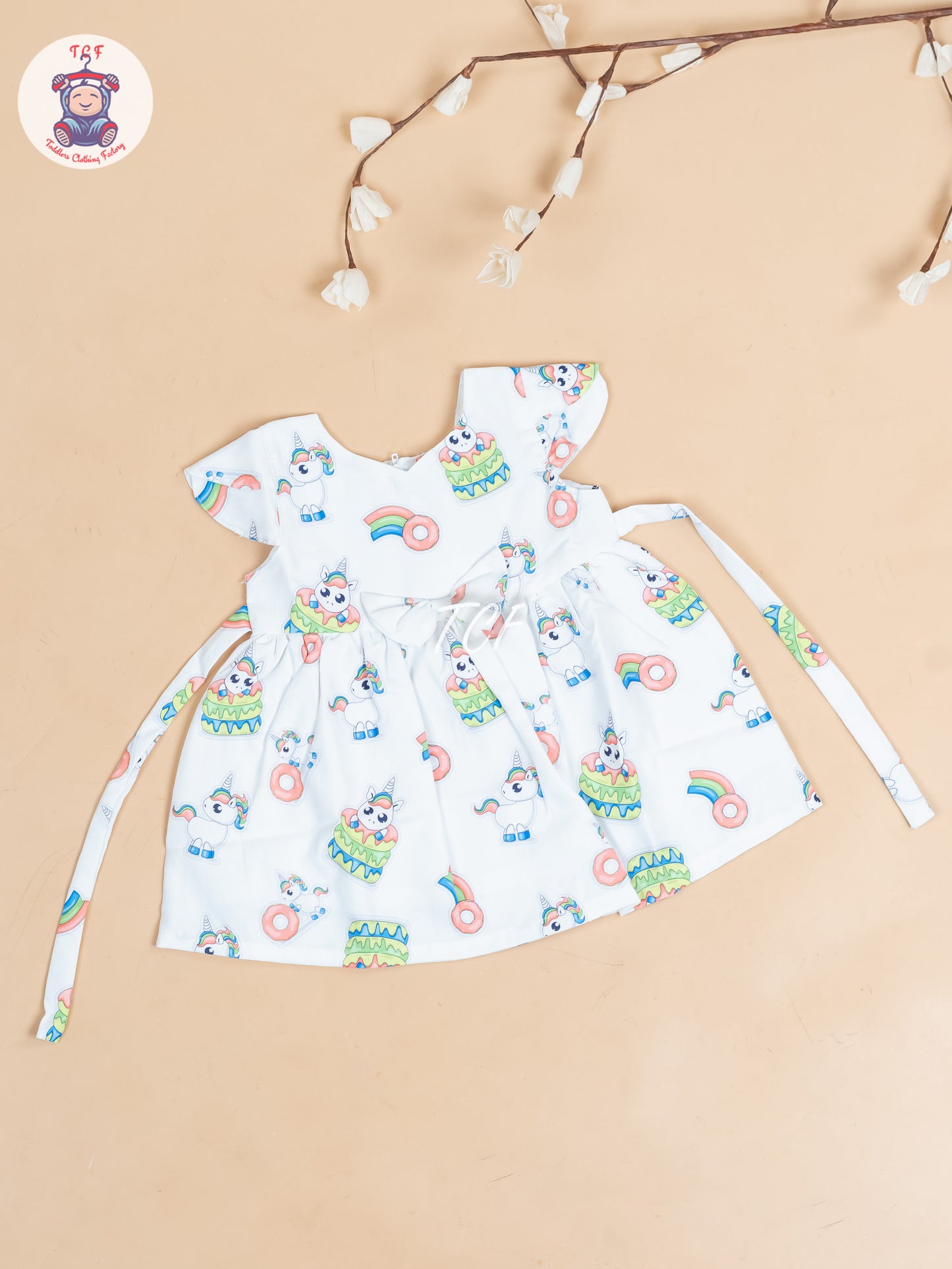White & Orange Printed - Girls Readymade Cotton Frocks