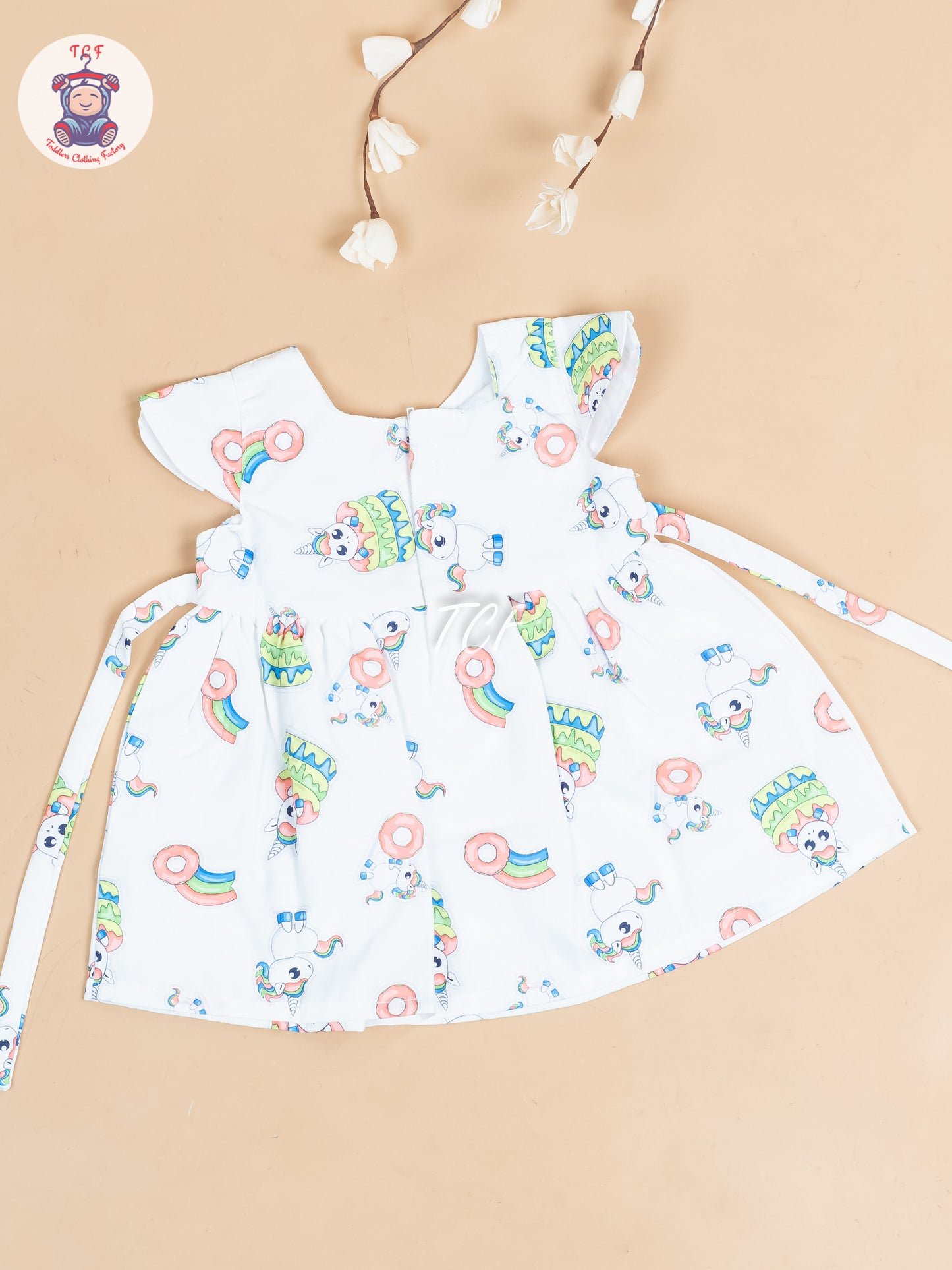 White & Orange Printed - Girls Readymade Cotton Frocks