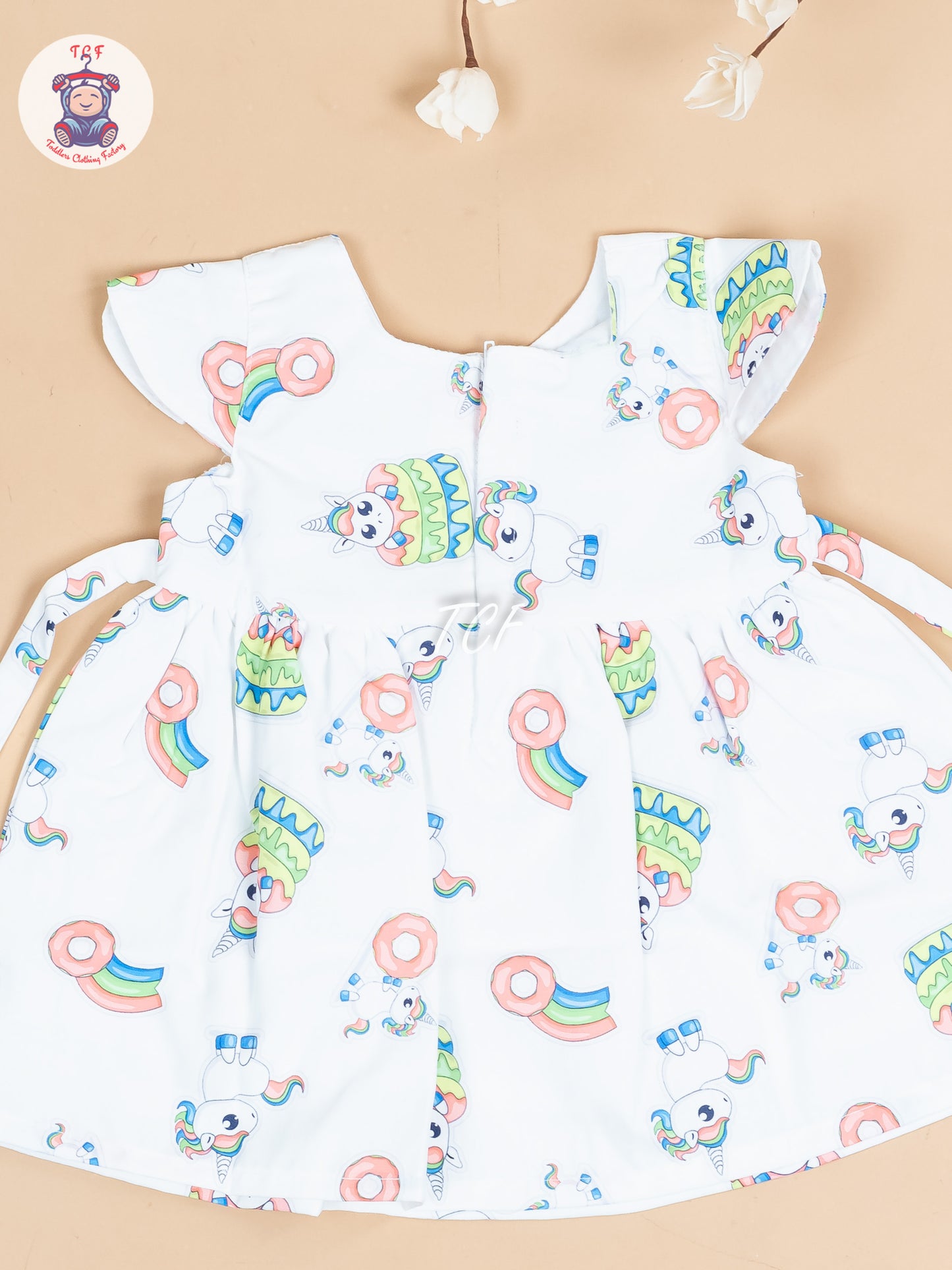 White & Orange Printed - Girls Readymade Cotton Frocks