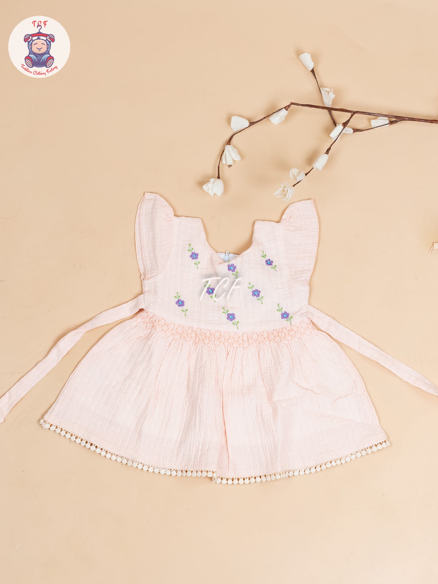 Peach Floral Printed - Girls Readymade Cotton Frocks