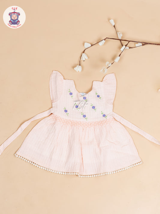 Peach Floral Printed - Girls Readymade Cotton Frocks