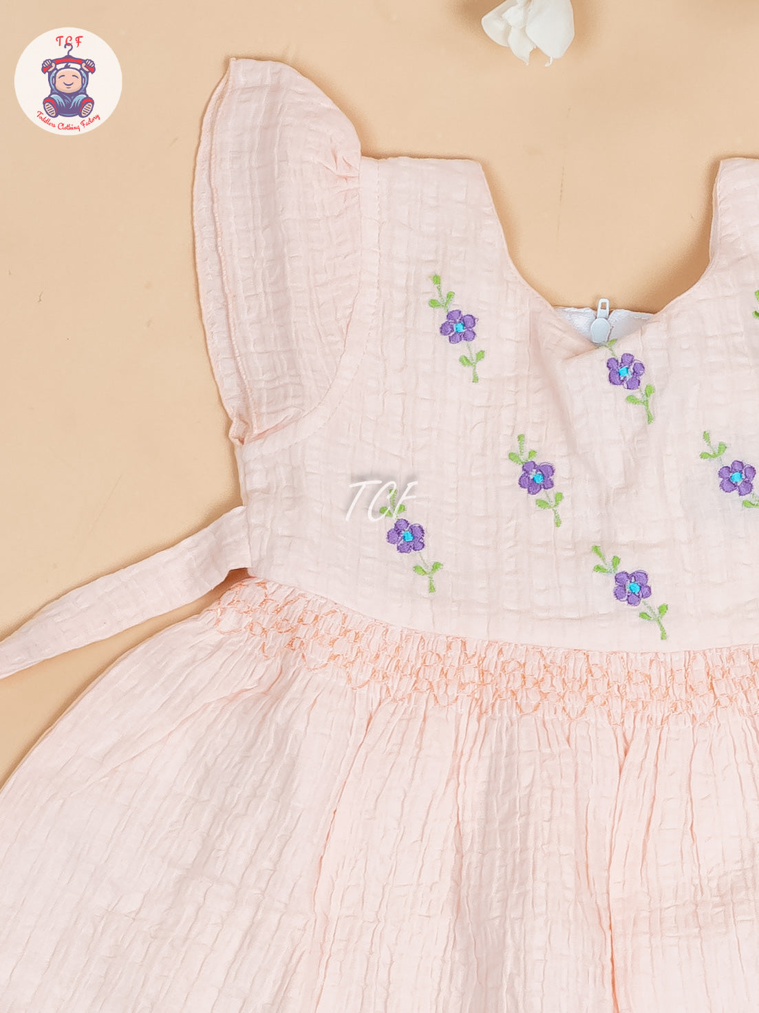Peach Floral Printed - Girls Readymade Cotton Frocks