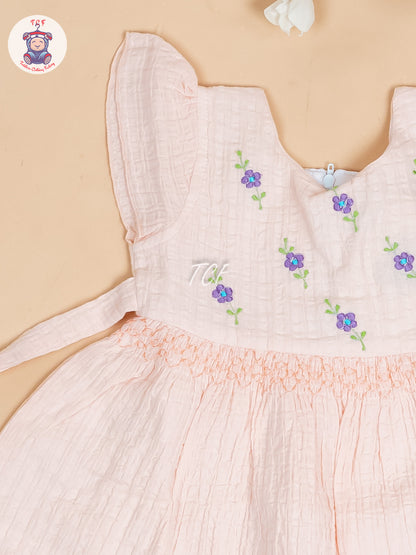 Peach Floral Printed - Girls Readymade Cotton Frocks