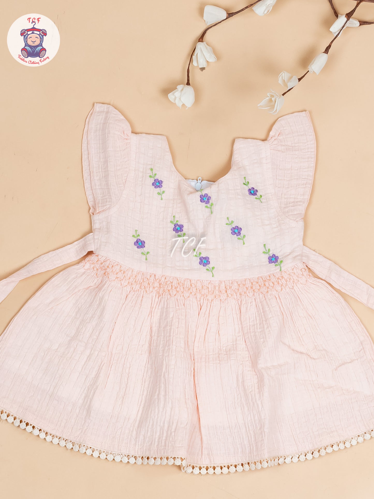 Peach Floral Printed - Girls Readymade Cotton Frocks