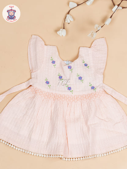 Peach Floral Printed - Girls Readymade Cotton Frocks