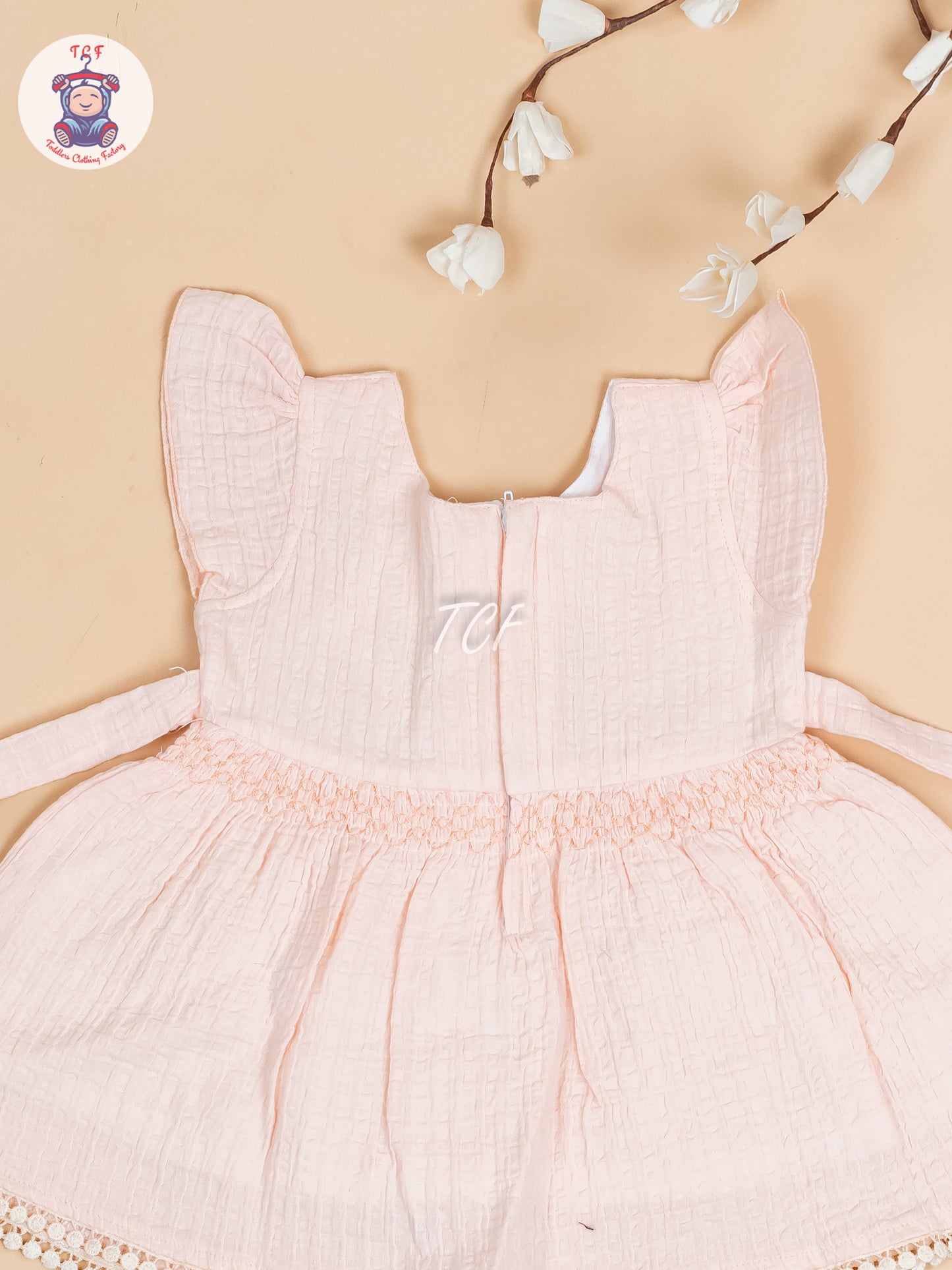 Peach Floral Printed - Girls Readymade Cotton Frocks