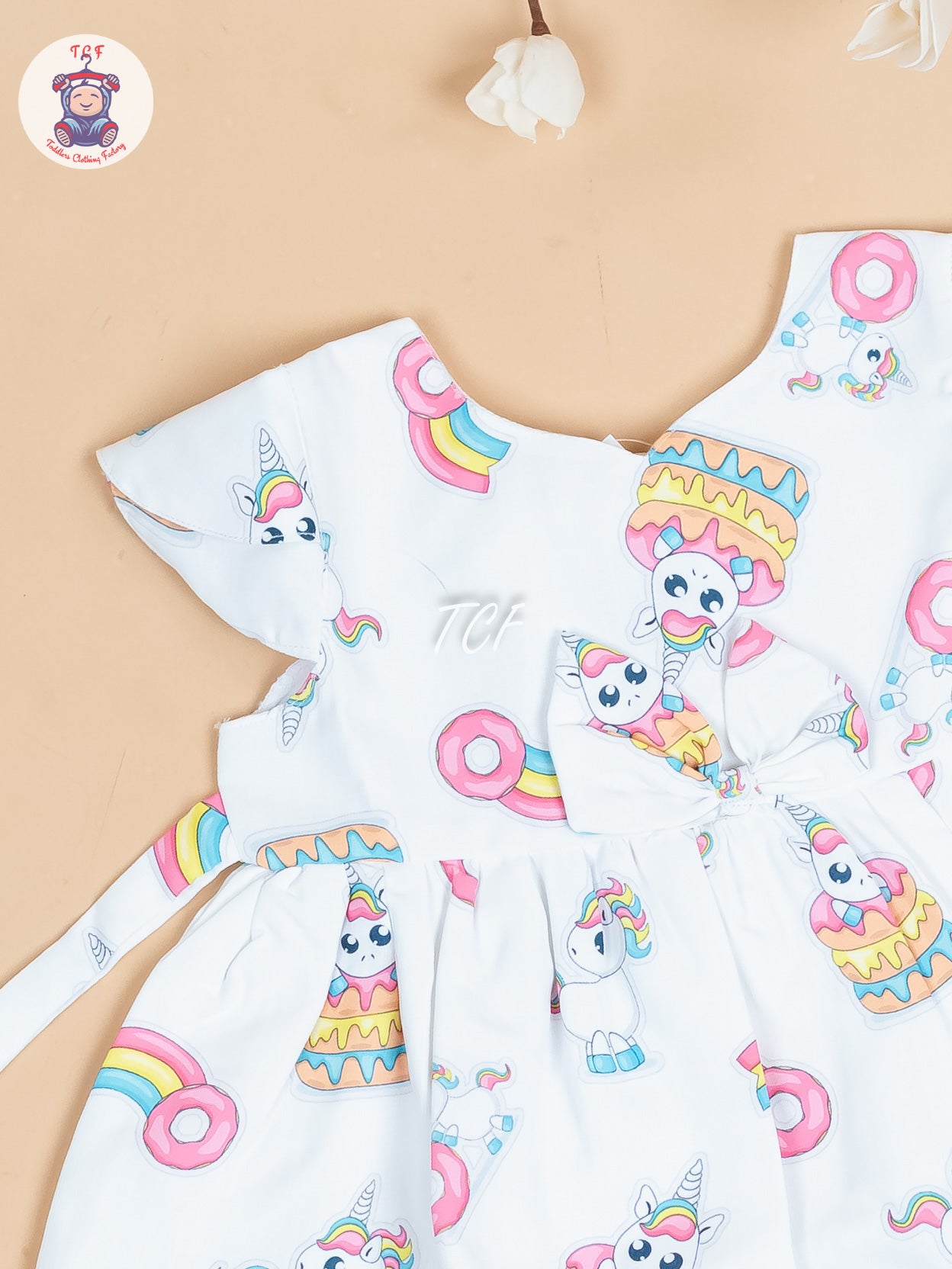 White & Pink Printed - Girls Readymade Cotton Frocks