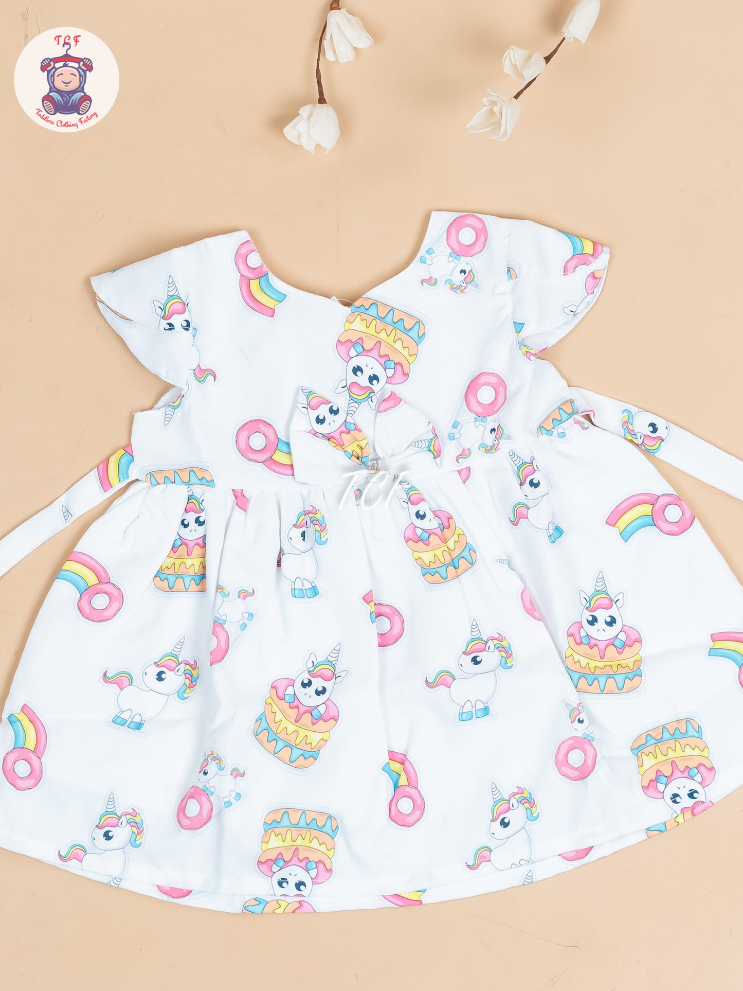 White & Pink Printed - Girls Readymade Cotton Frocks