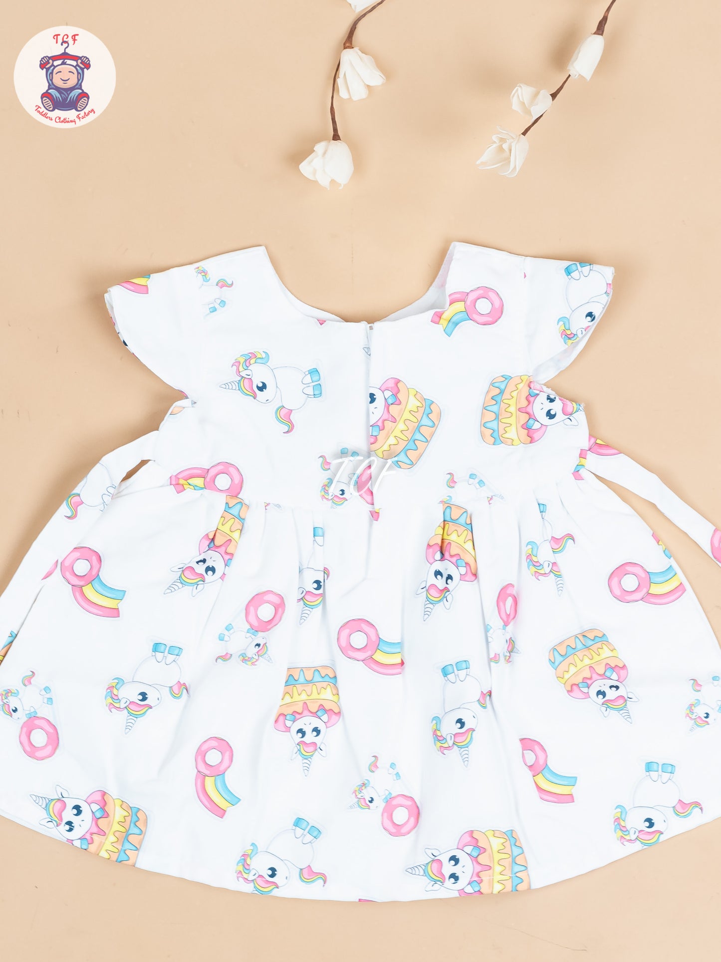 White & Pink Printed - Girls Readymade Cotton Frocks