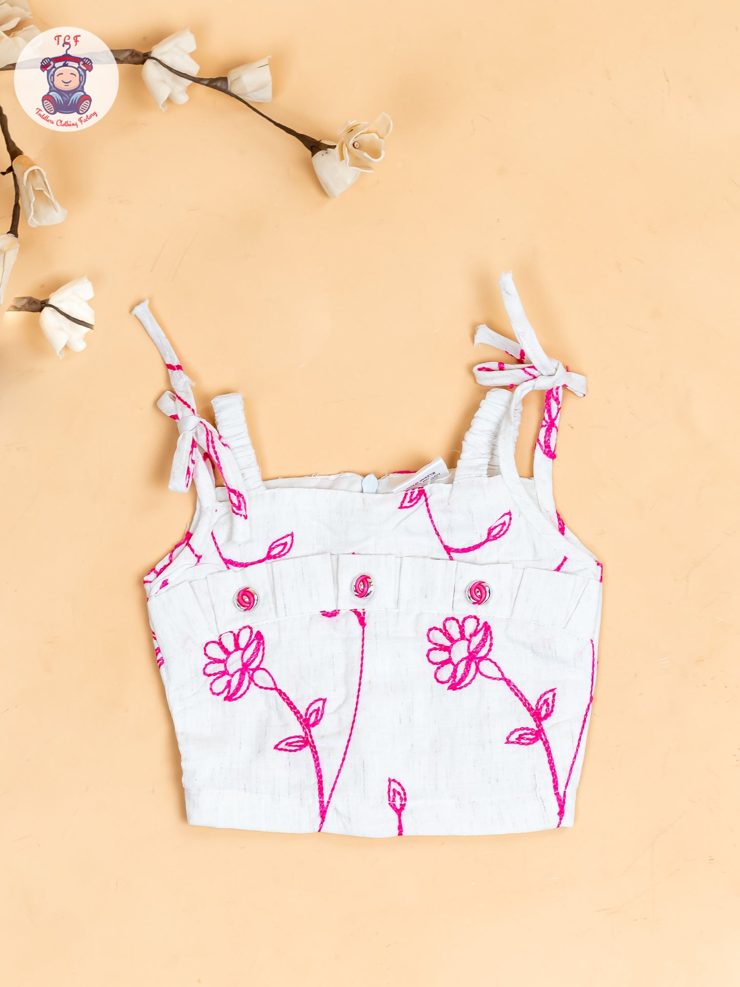 Half White & Pink - Girls Floral Printed Crop Top & Skirt