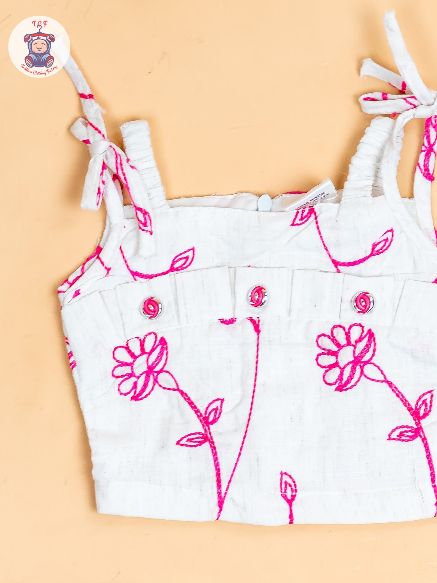 Half White & Pink - Girls Floral Printed Crop Top & Skirt