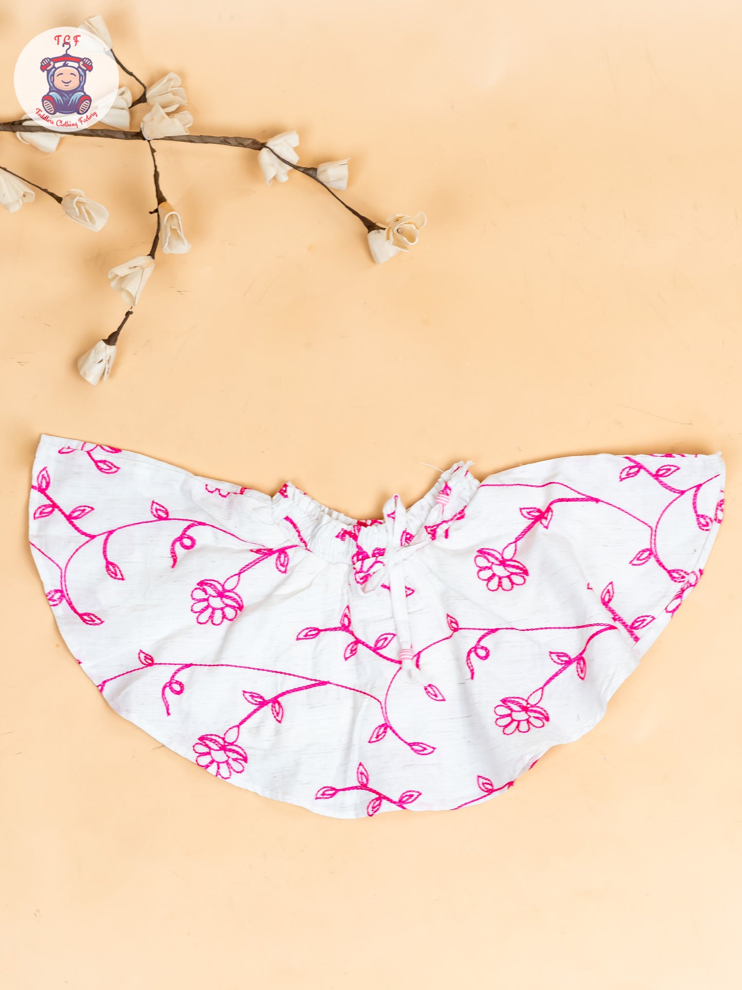 Half White & Pink - Girls Floral Printed Crop Top & Skirt