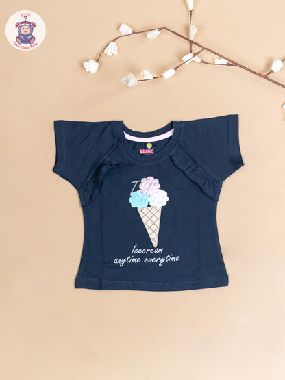Navy Blue - Girls Strechable T- Shirts