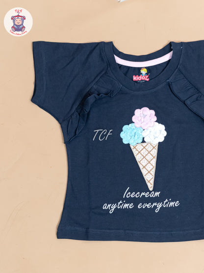 Navy Blue - Girls Strechable T- Shirts