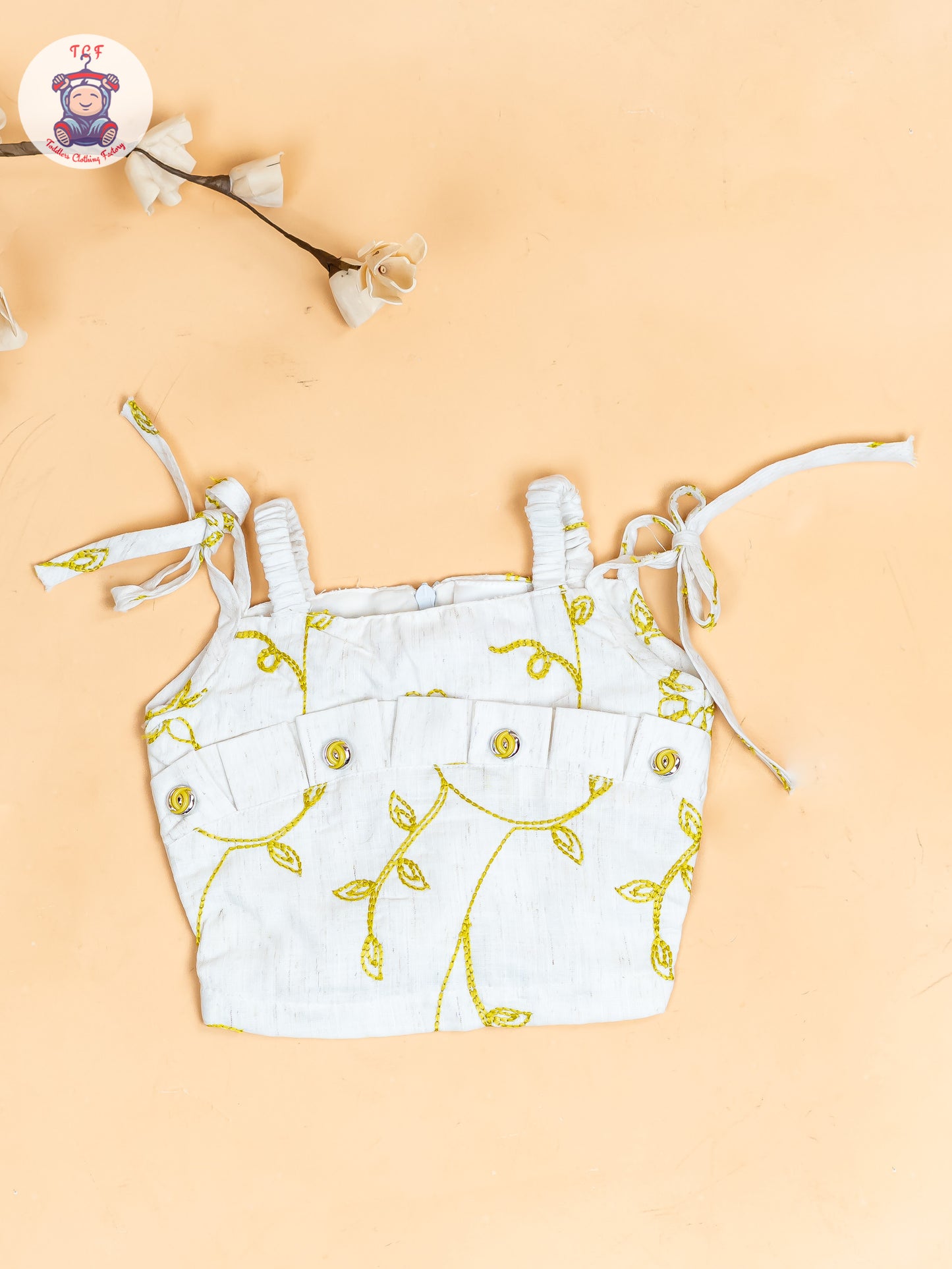 Half White & Green - Girls Floral Printed Crop Top & Skirt