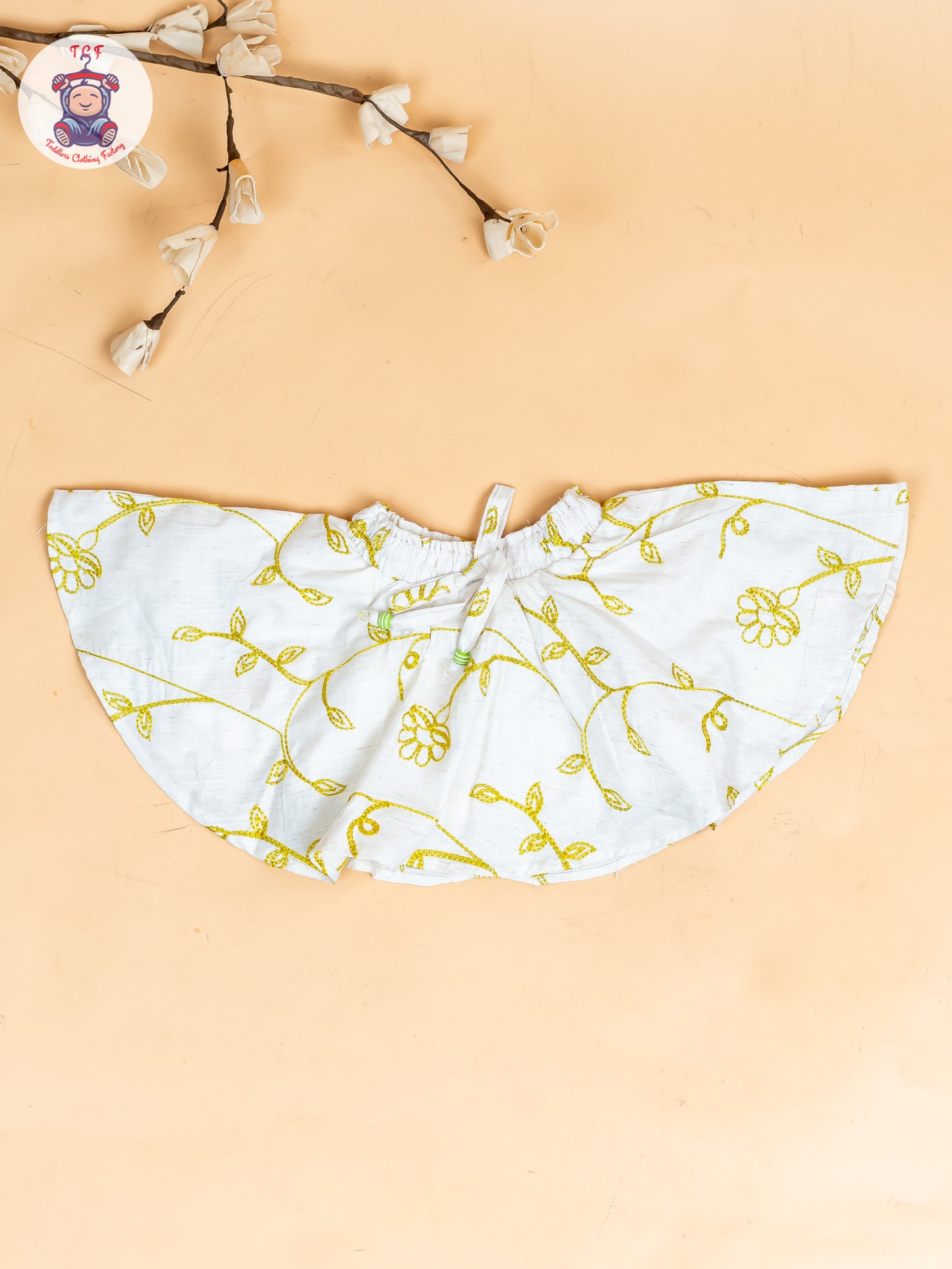 Half White & Green - Girls Floral Printed Crop Top & Skirt