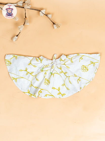 Half White & Green - Girls Floral Printed Crop Top & Skirt
