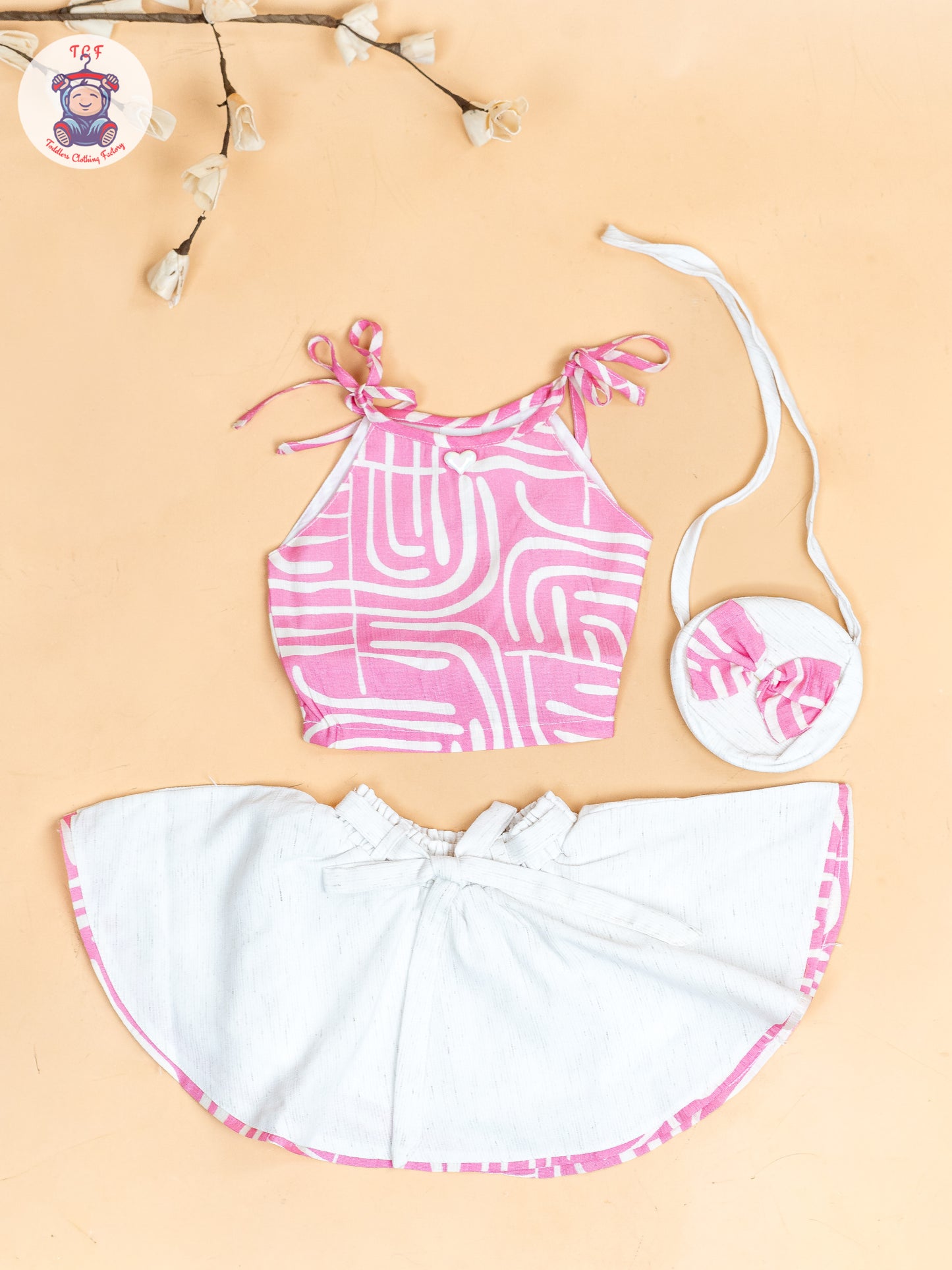 Rose Pink - Girls Crop Top & Skirt With Zip Bag