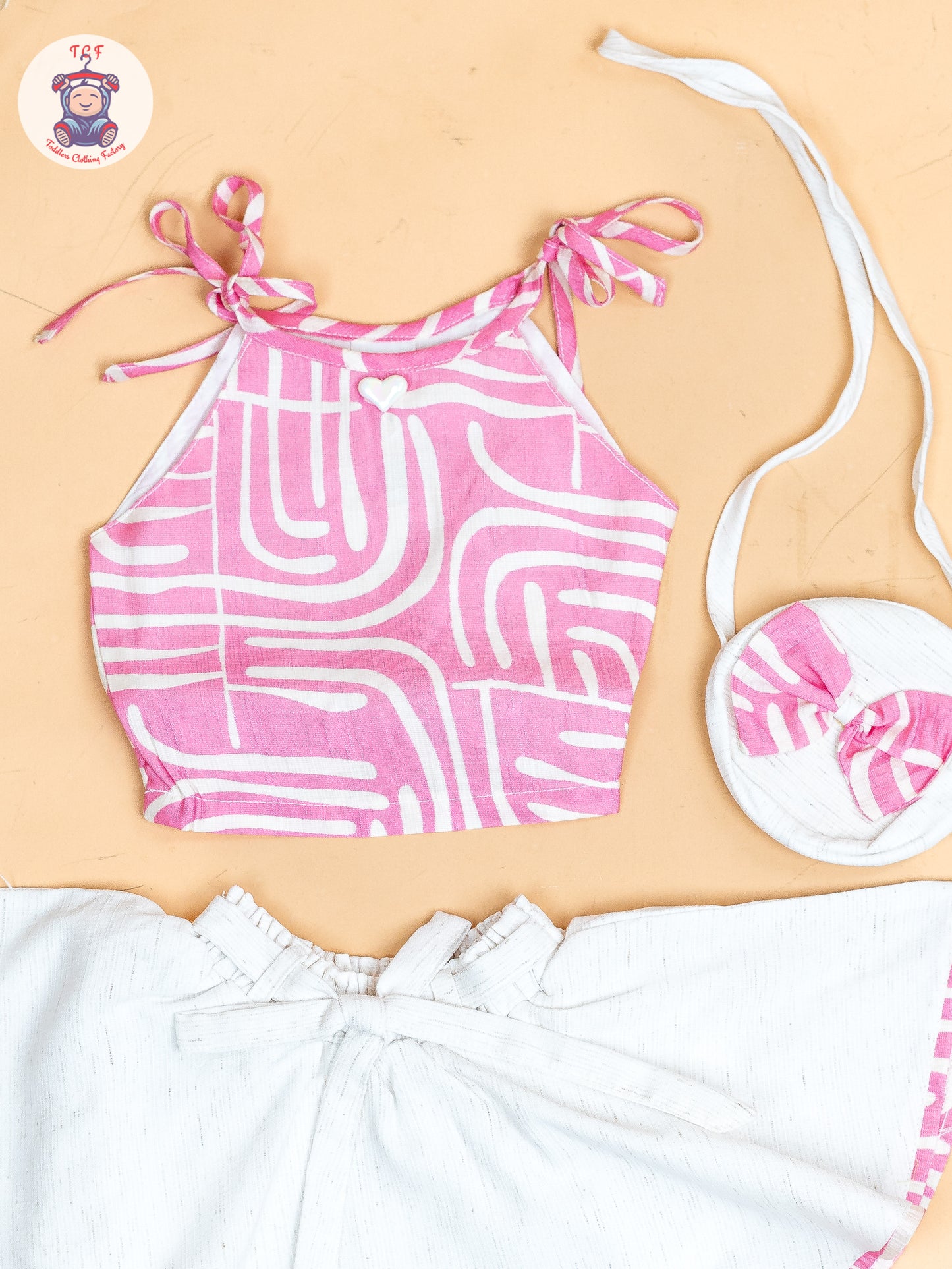 Rose Pink - Girls Crop Top & Skirt With Zip Bag