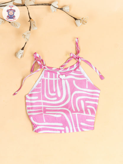 Rose Pink - Girls Crop Top & Skirt With Zip Bag