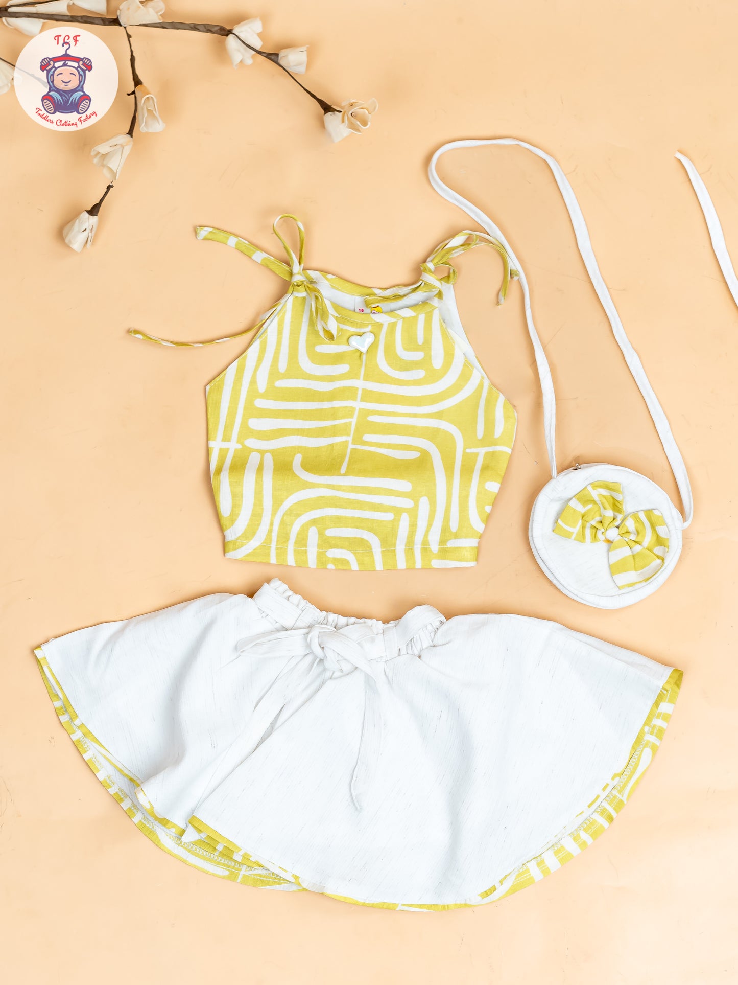 Light Green - Girls Crop Top & Skirt With Zip Bag