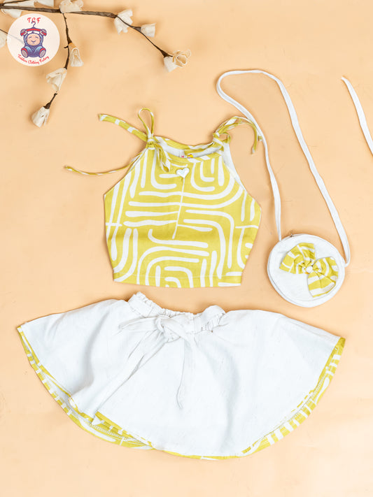 Light Green - Girls Crop Top & Skirt With Zip Bag