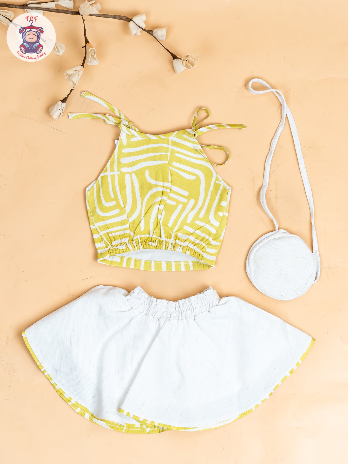 Light Green - Girls Crop Top & Skirt With Zip Bag